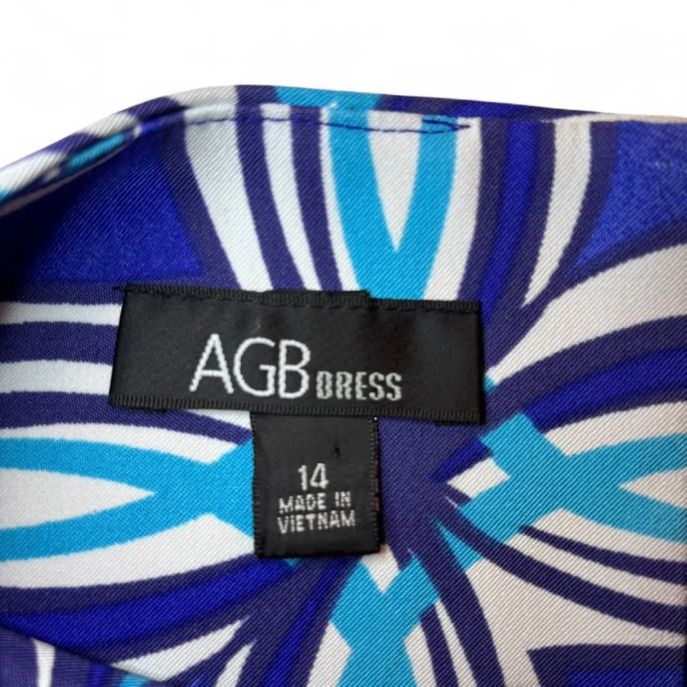 AGB Size 14 Blue Geometric Shift Dress A Line Versatile - Picture 3 of 6